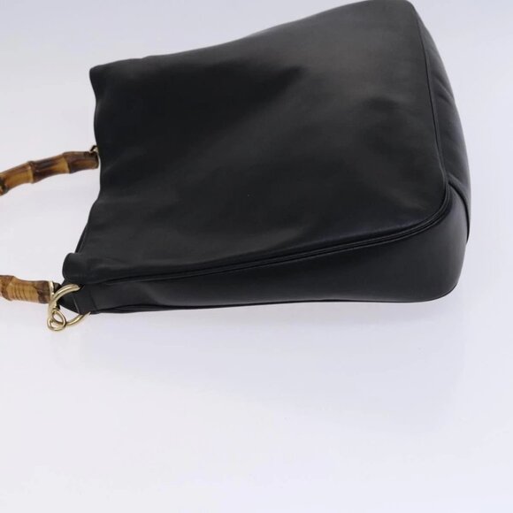 GUCCI Bamboo Hand Bag Leather 2way Black Gold - Picture 4 of 16
